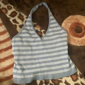 y2k cute striped baby blue halter top